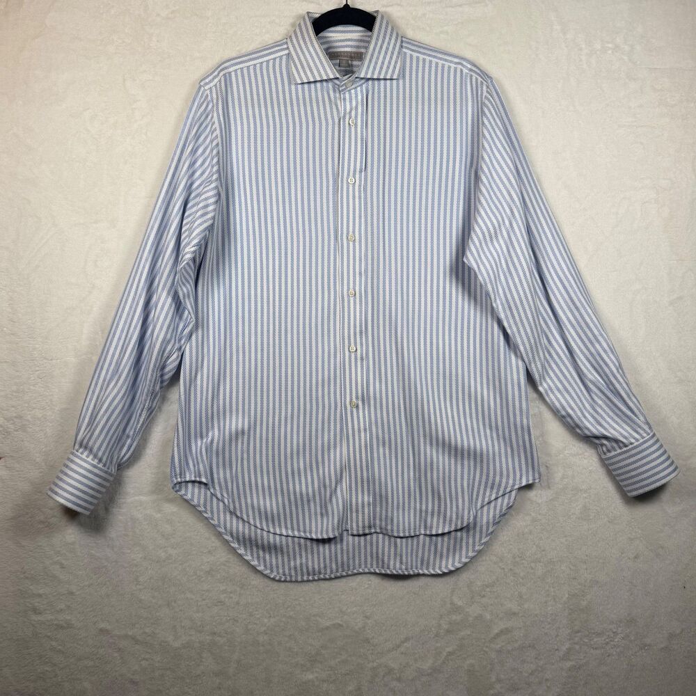 Alexandre Savile Row Shirt Mens 16 41 Blue White Stripe Cotton Made in UK